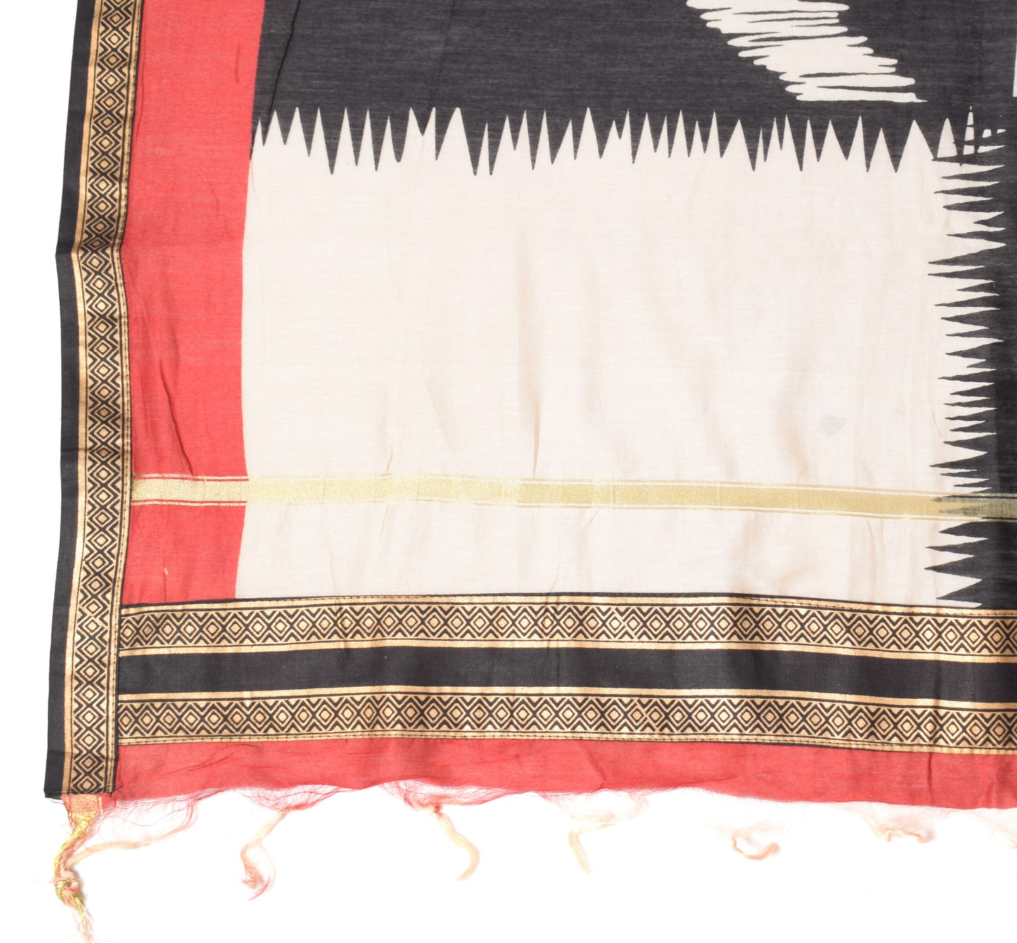 Sushila Vintage White & Black Dupatta Pure Cotton Silk Woven Printed Long Stole