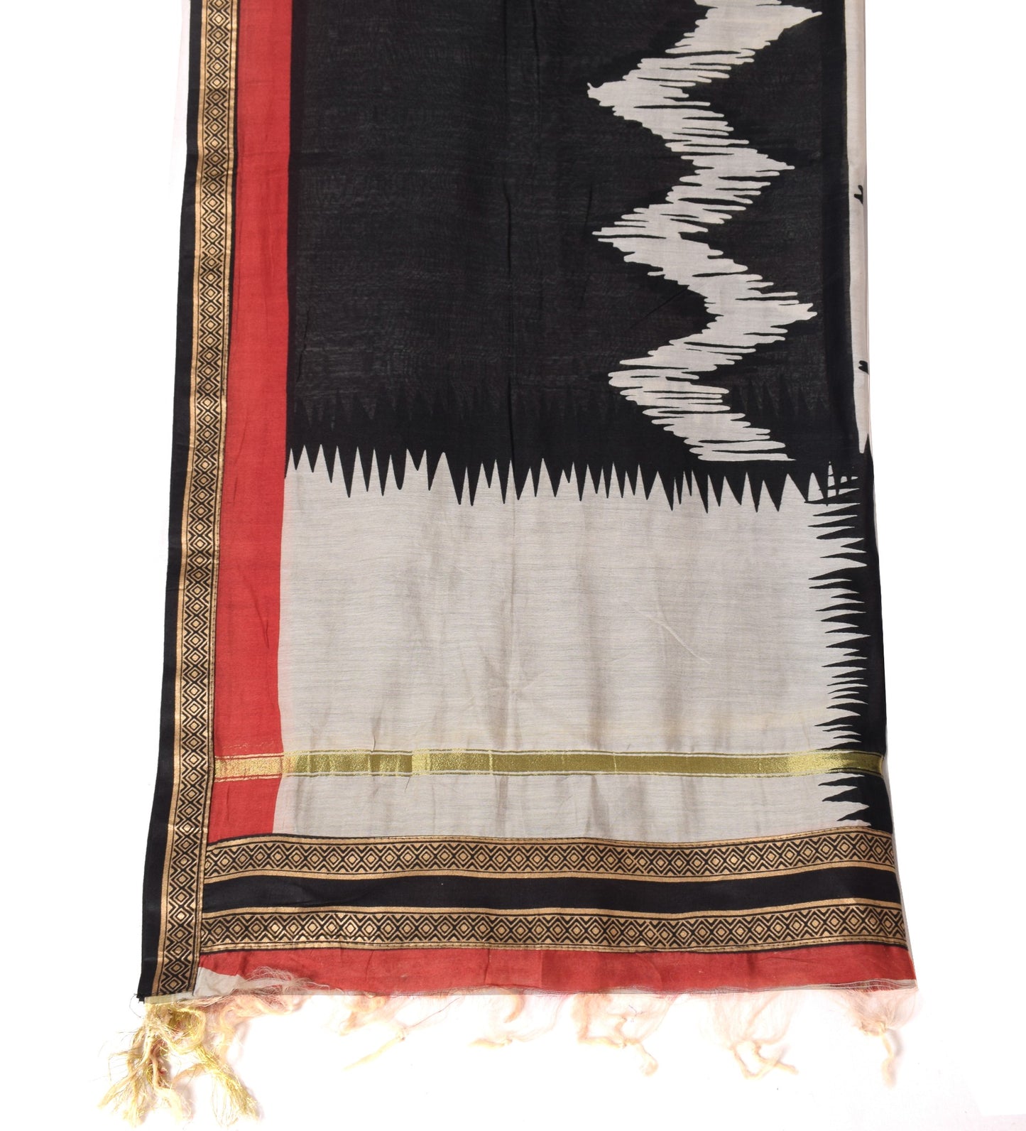 Sushila Vintage White & Black Dupatta Pure Cotton Silk Woven Printed Long Stole