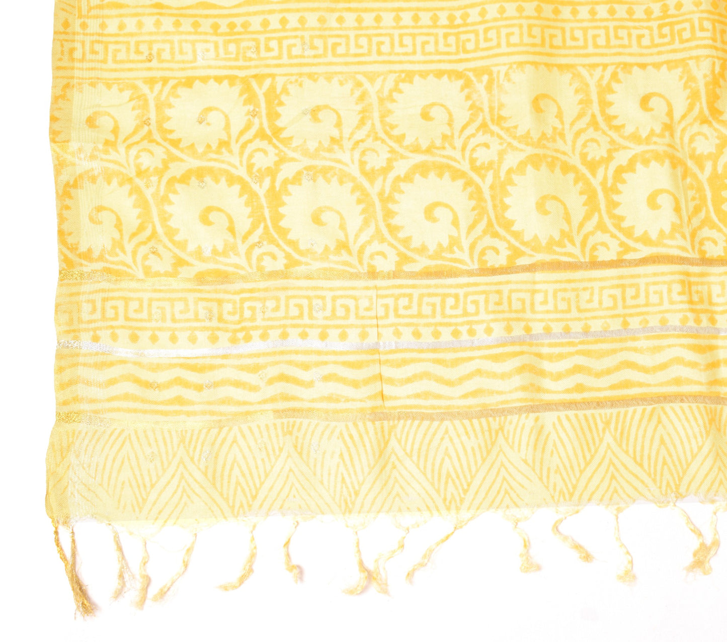 Sushila Vintage Pure Woolen Dupatta Hand Block Printed Yellow Warm Long Stole