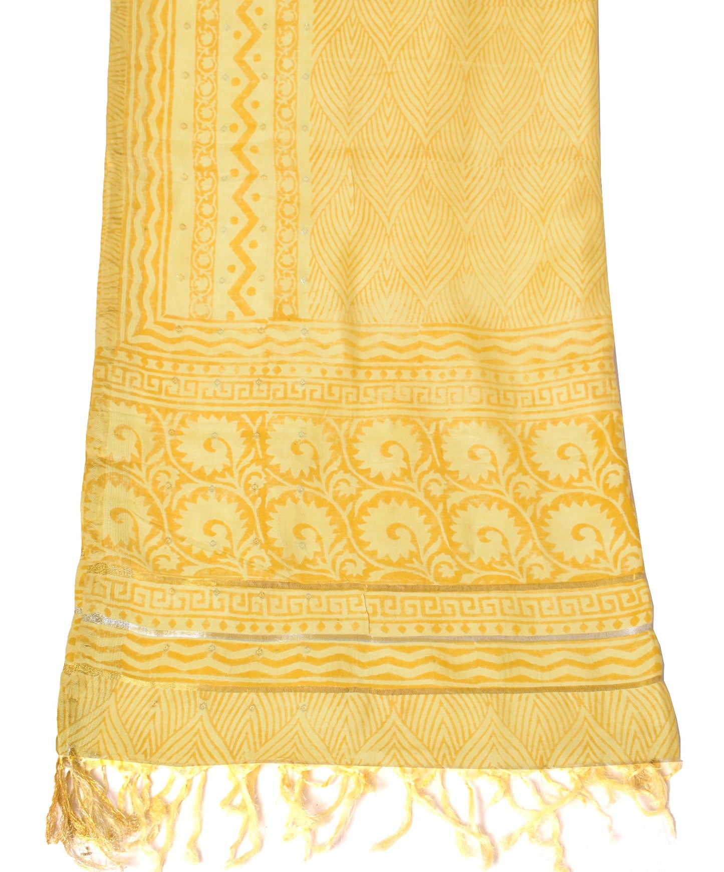 Sushila Vintage Pure Woolen Dupatta Hand Block Printed Yellow Warm Long Stole