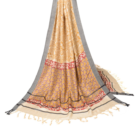Sushila Vintage Mustard & Cream Dupatta Pure Woolen Abstract Printed Long Stole