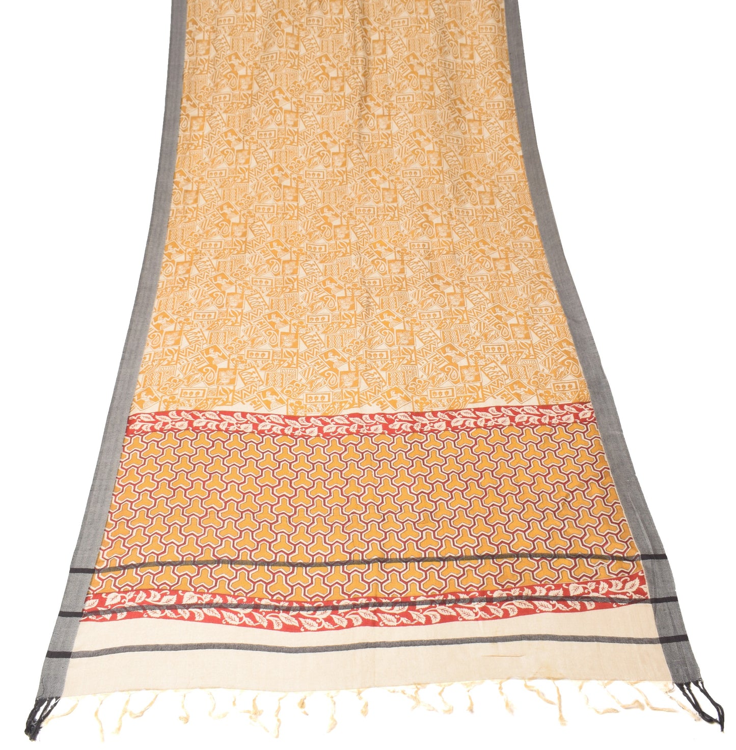 Sushila Vintage Mustard & Cream Dupatta Pure Woolen Abstract Printed Long Stole