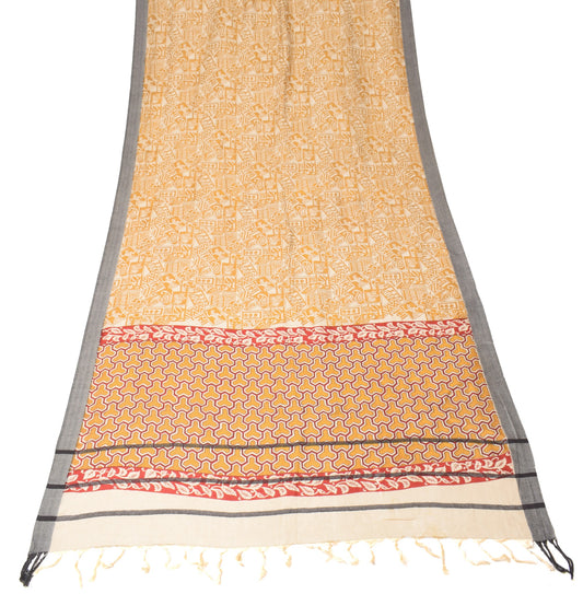 Sushila Vintage Mustard & Cream Dupatta Pure Woolen Abstract Printed Long Stole
