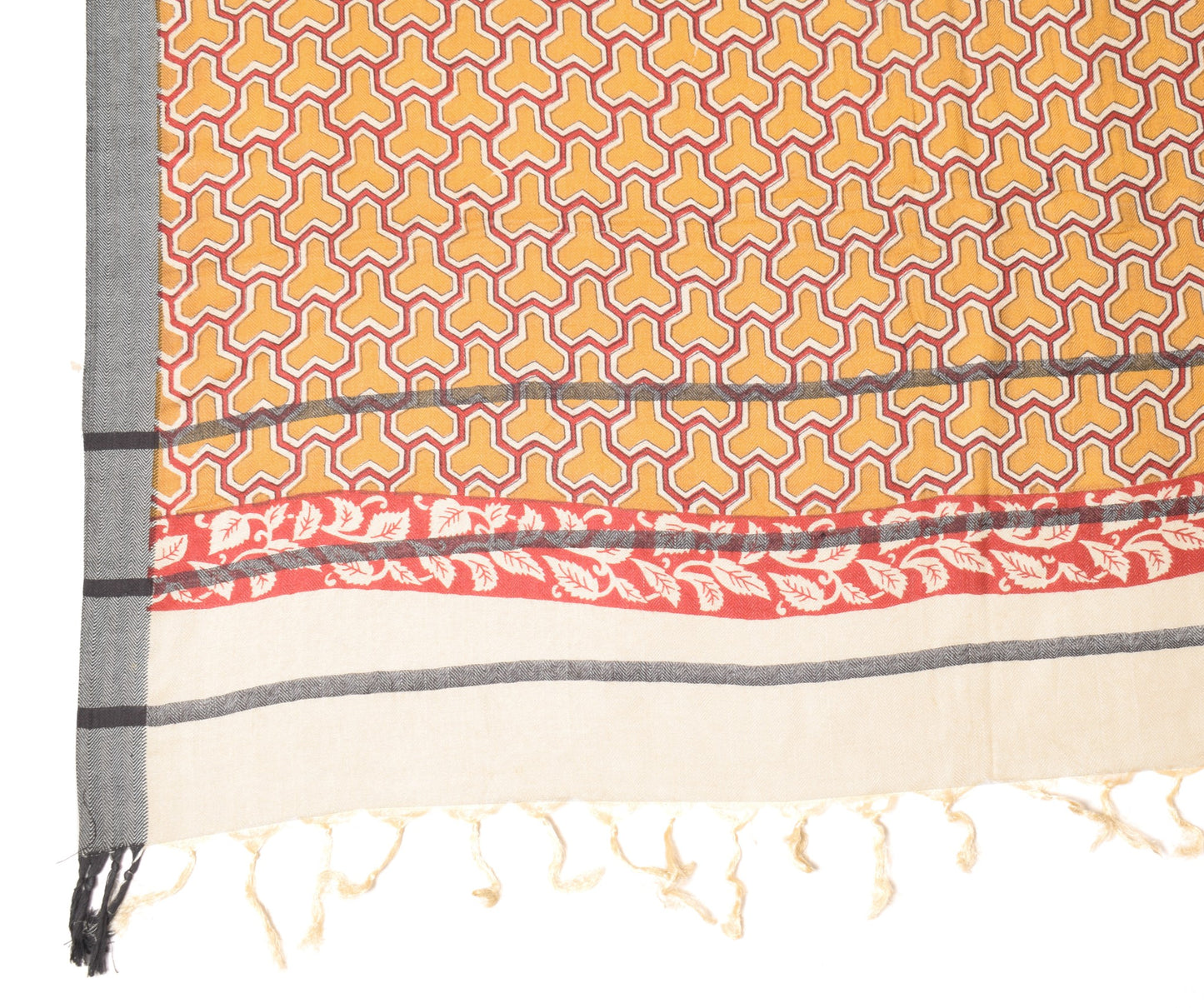 Sushila Vintage Mustard & Cream Dupatta Pure Woolen Abstract Printed Long Stole