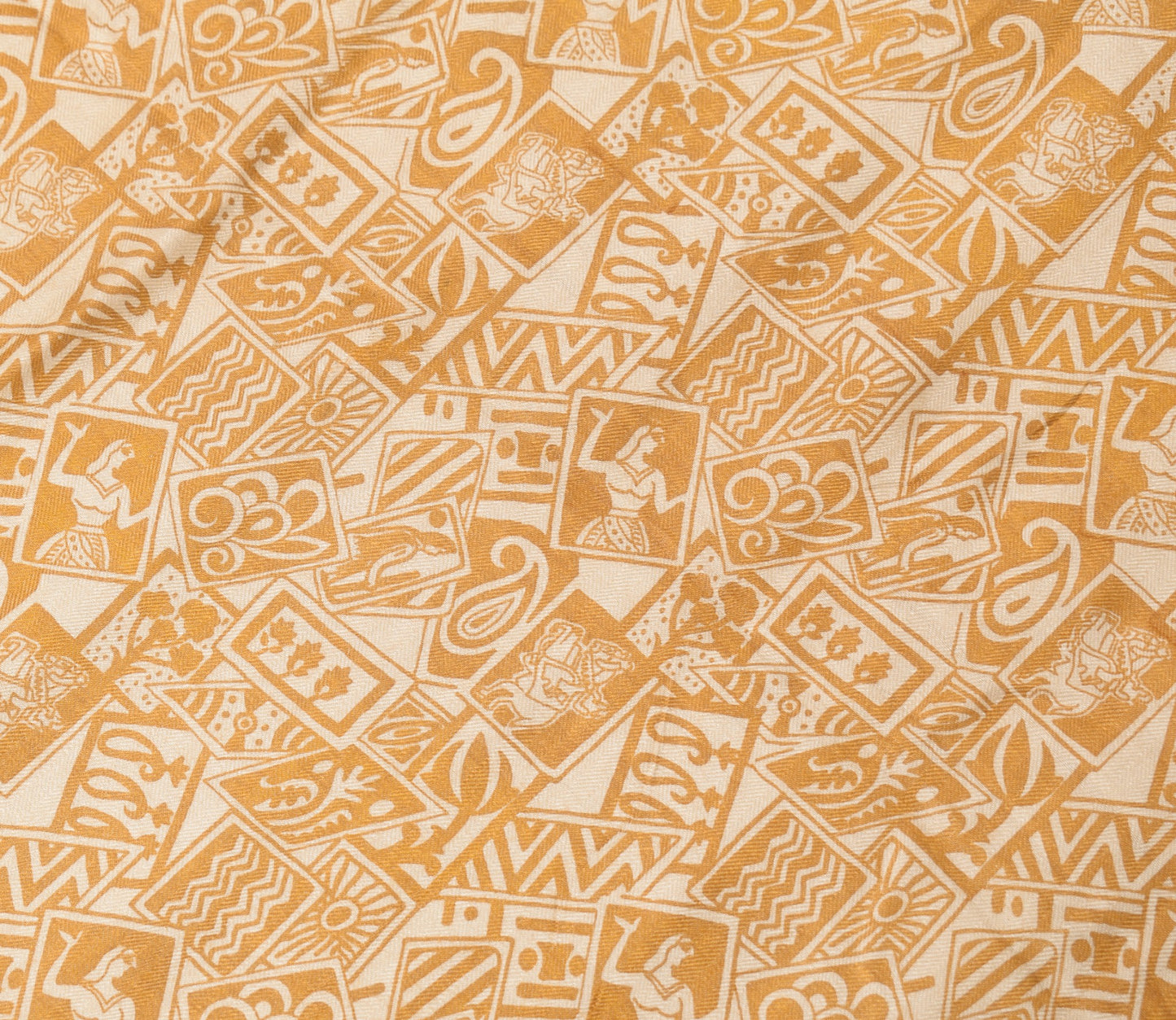 Sushila Vintage Mustard & Cream Dupatta Pure Woolen Abstract Printed Long Stole