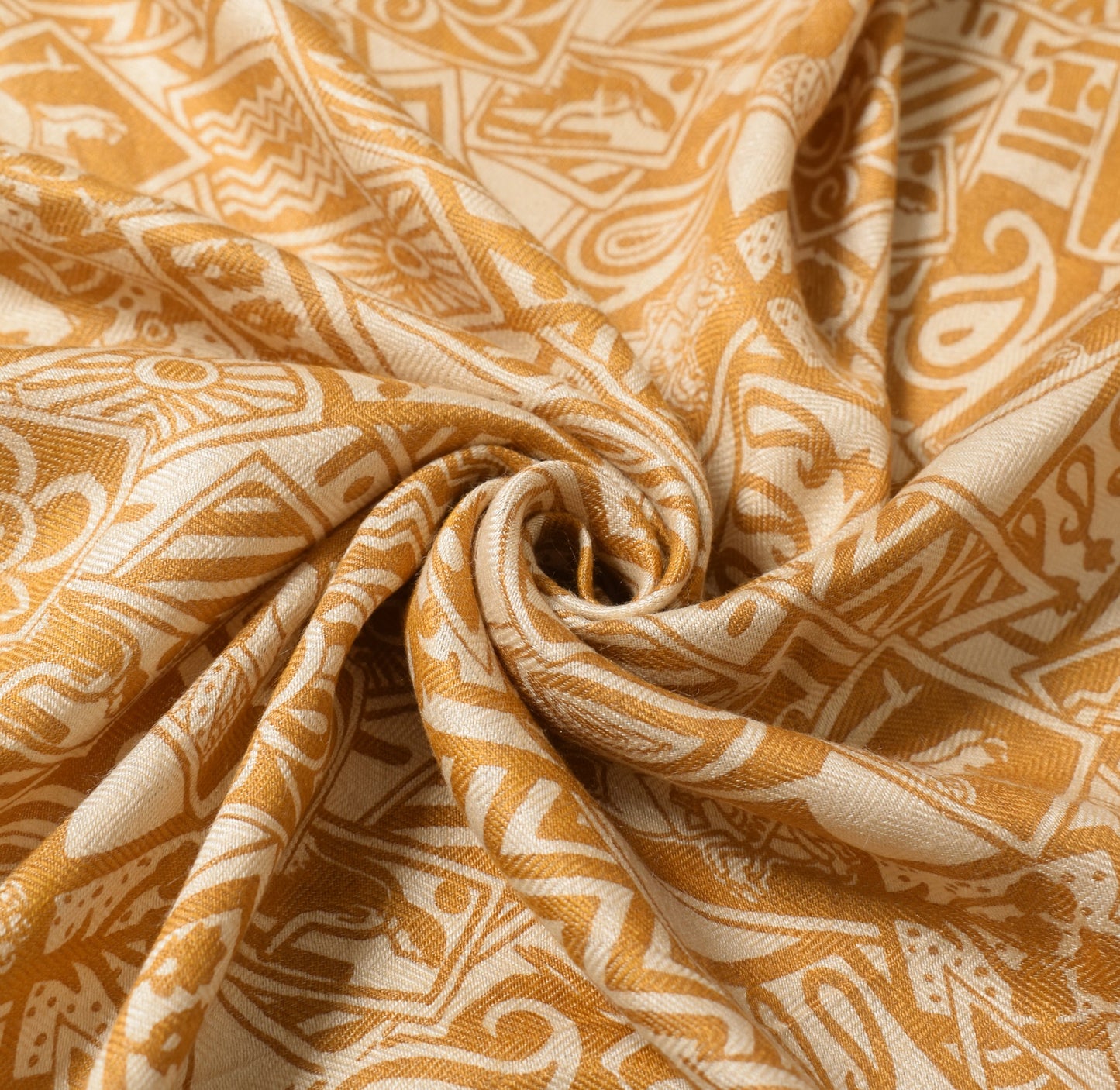 Sushila Vintage Mustard & Cream Dupatta Pure Woolen Abstract Printed Long Stole