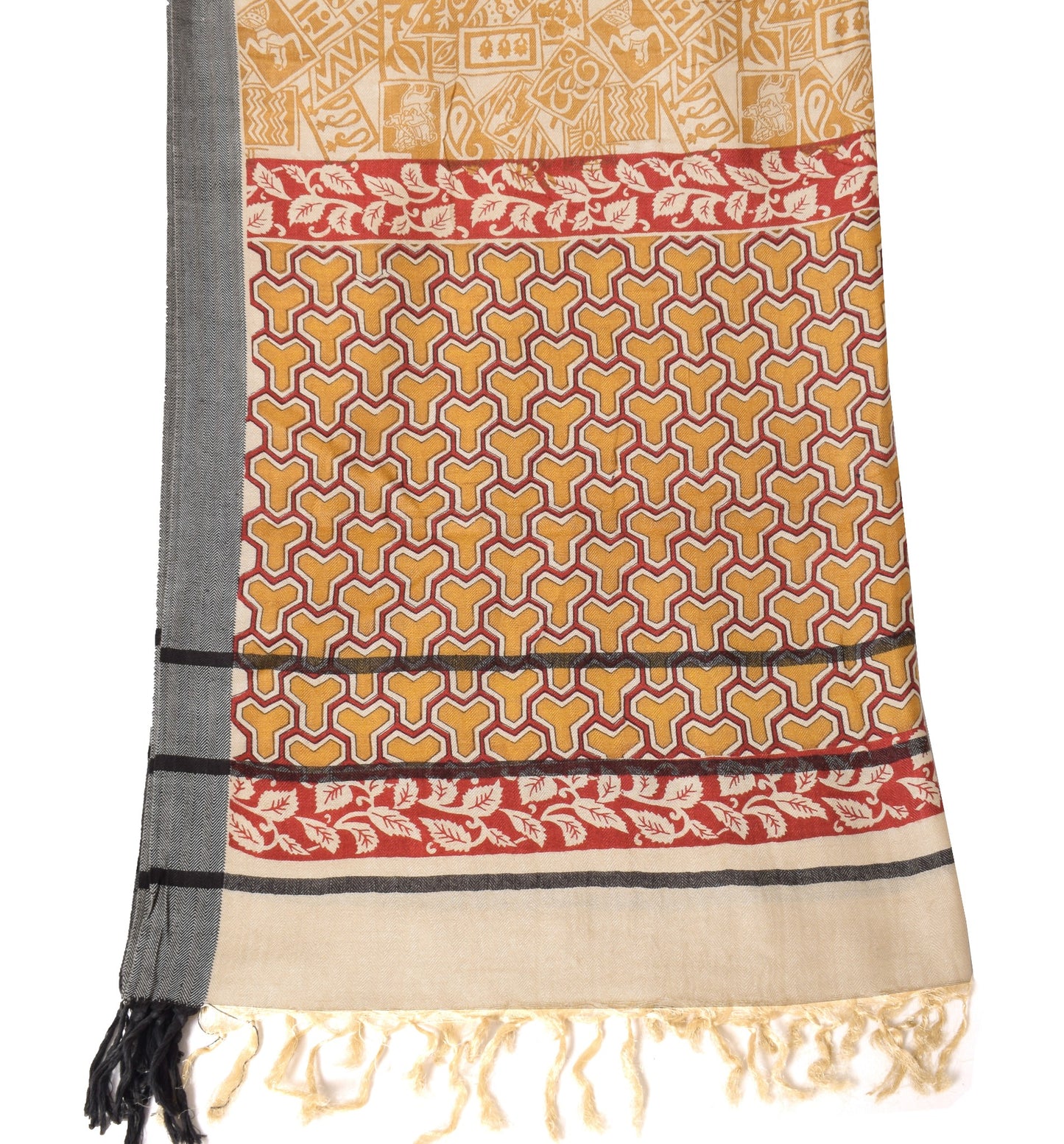 Sushila Vintage Mustard & Cream Dupatta Pure Woolen Abstract Printed Long Stole