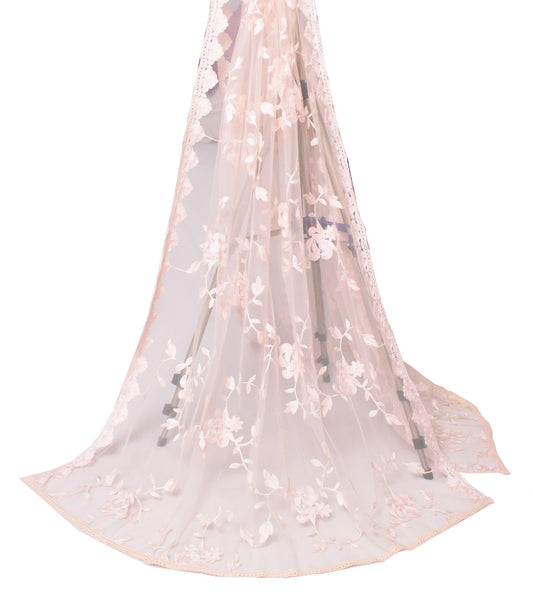 Sushila Vintage Pink Dupatta Net Mesh Hand Embroidered Floral Long Stole Veil