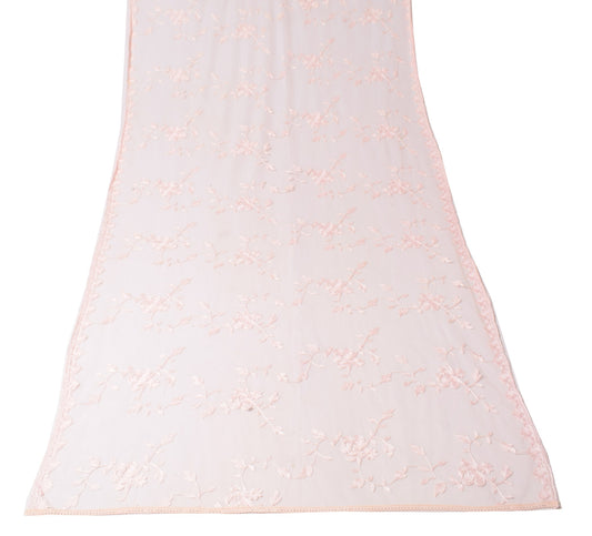 Sushila Vintage Pink Dupatta Net Mesh Hand Embroidered Floral Long Stole Veil
