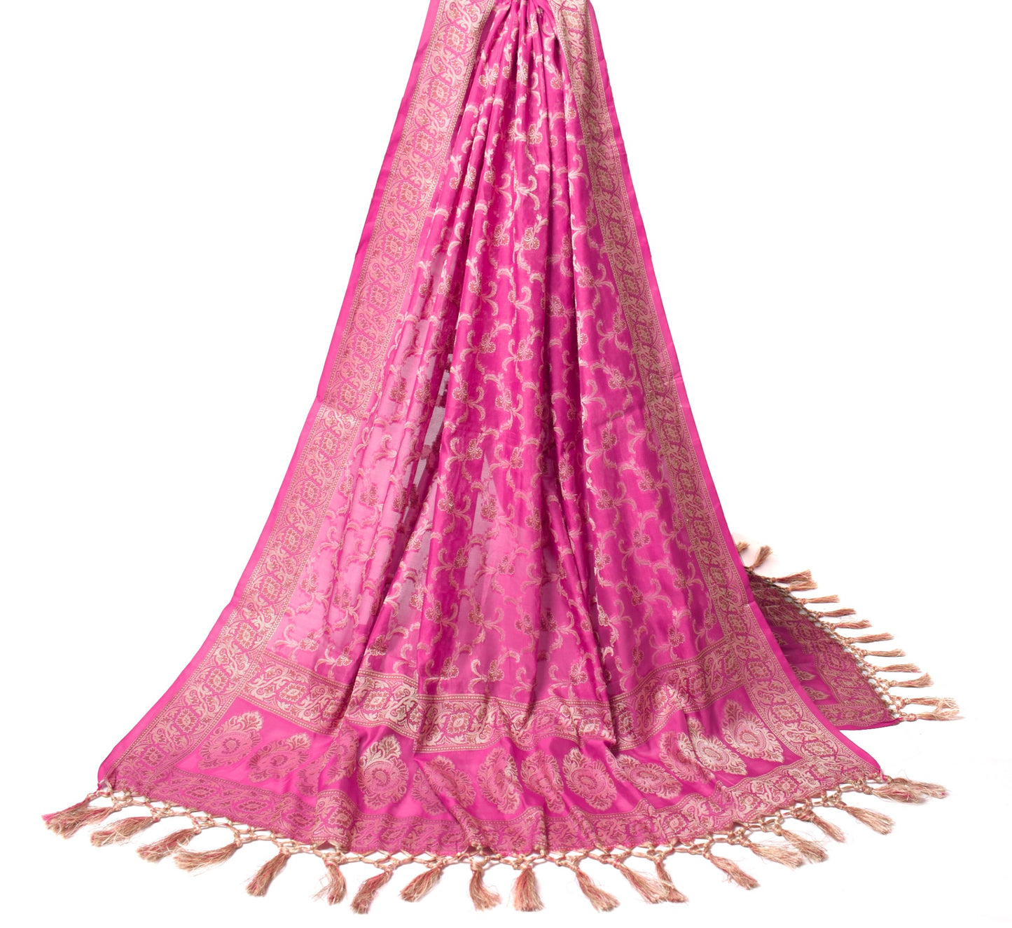 Sushila Vintage Magenta Dupatta Art Cotton Silk Floral Banarasi Woven Long Stole