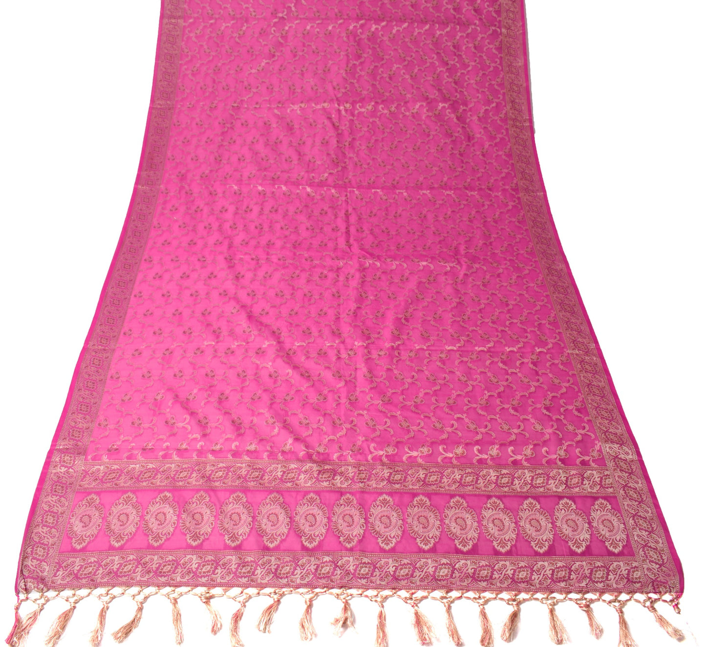 Sushila Vintage Magenta Dupatta Art Cotton Silk Floral Banarasi Woven Long Stole