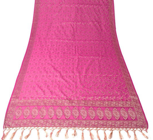 Sushila Vintage Magenta Dupatta Art Cotton Silk Floral Banarasi Woven Long Stole
