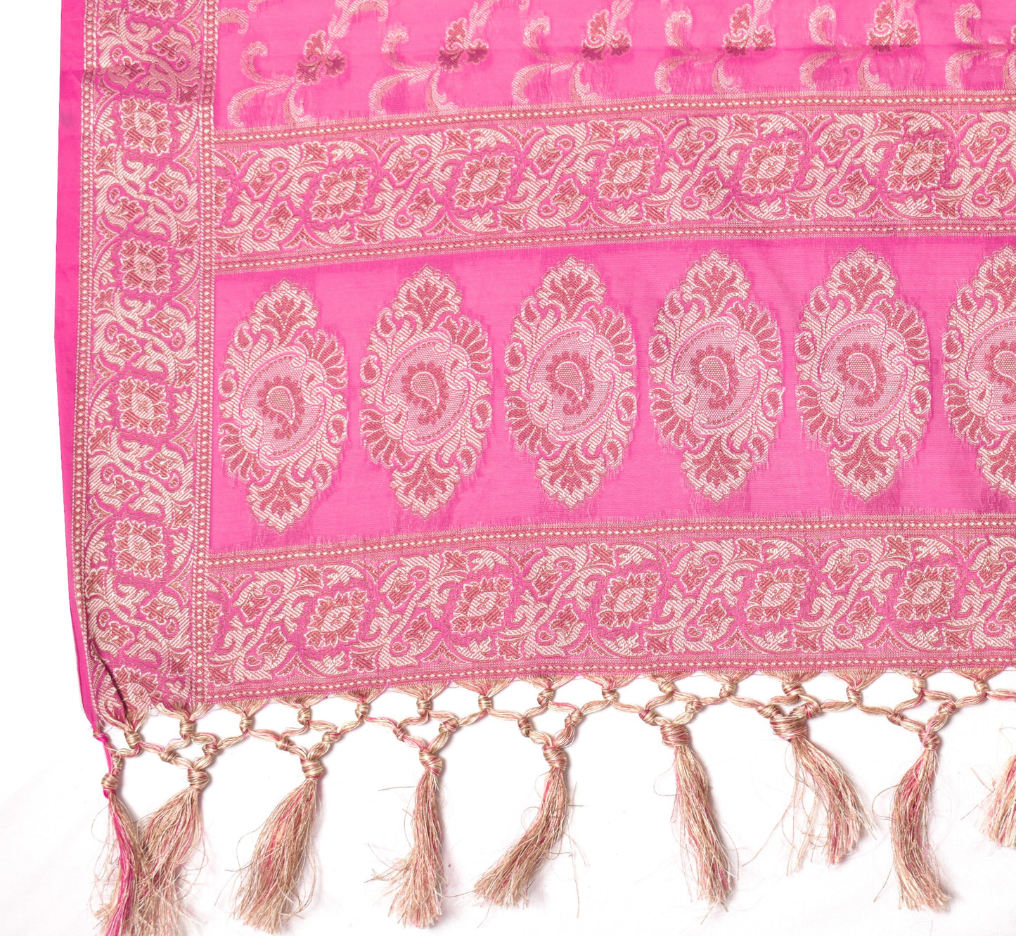 Sushila Vintage Magenta Dupatta Art Cotton Silk Floral Banarasi Woven Long Stole