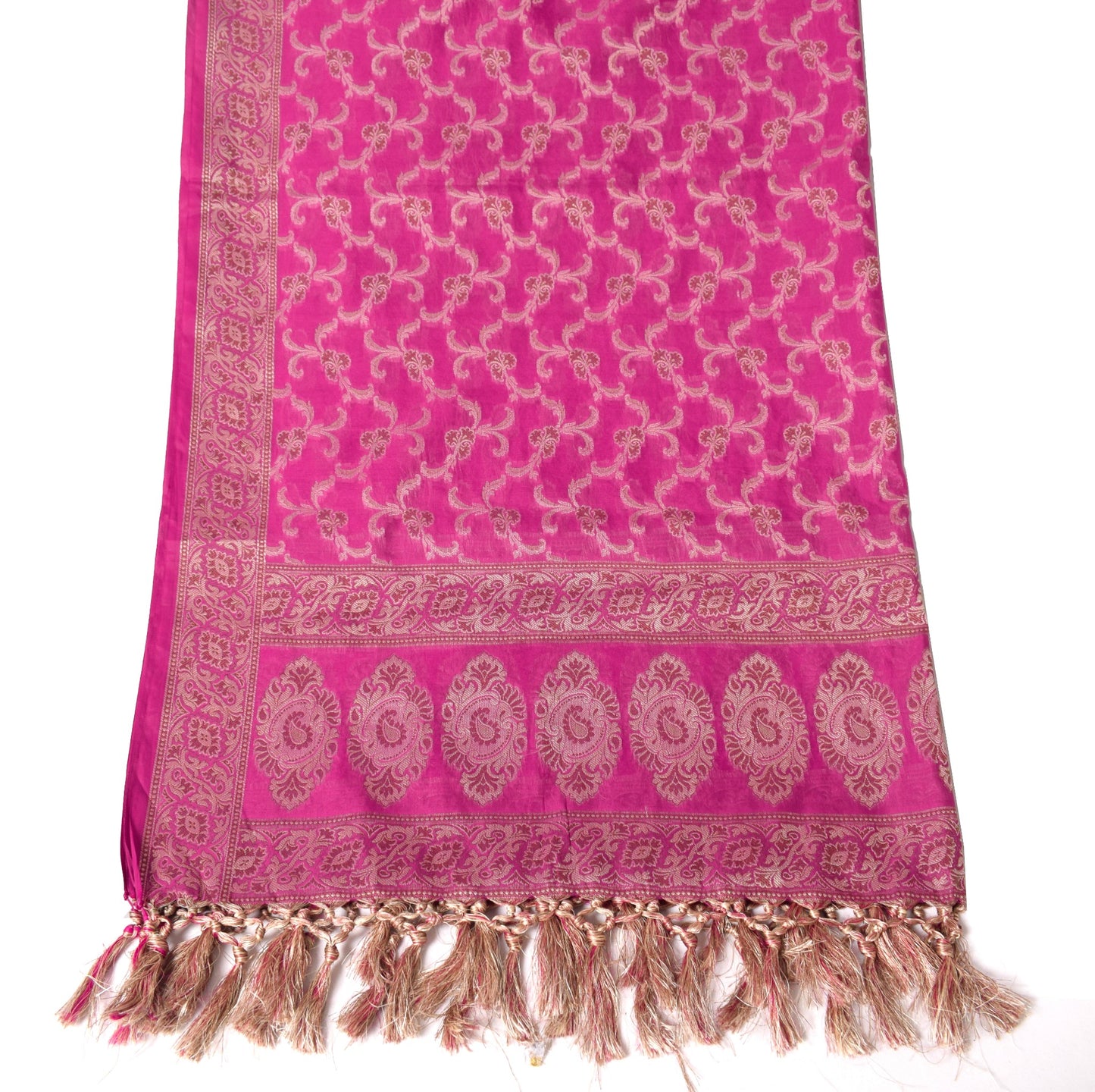 Sushila Vintage Magenta Dupatta Art Cotton Silk Floral Banarasi Woven Long Stole