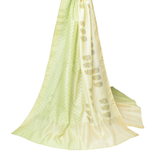 Sushila Vintage Cream & Green Dupatta %Pure Cotton Silk Hand Block Long Stole