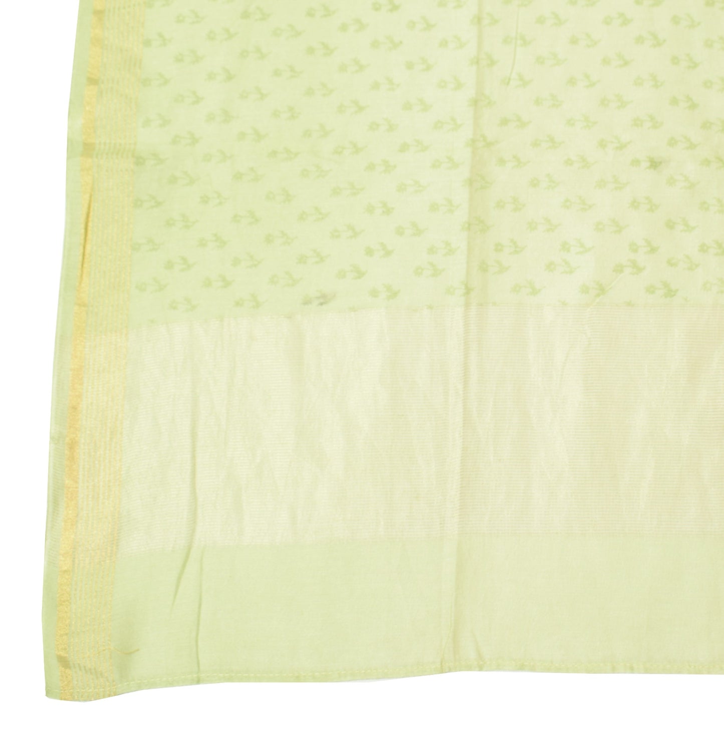 Sushila Vintage Cream & Green Dupatta %Pure Cotton Silk Hand Block Long Stole