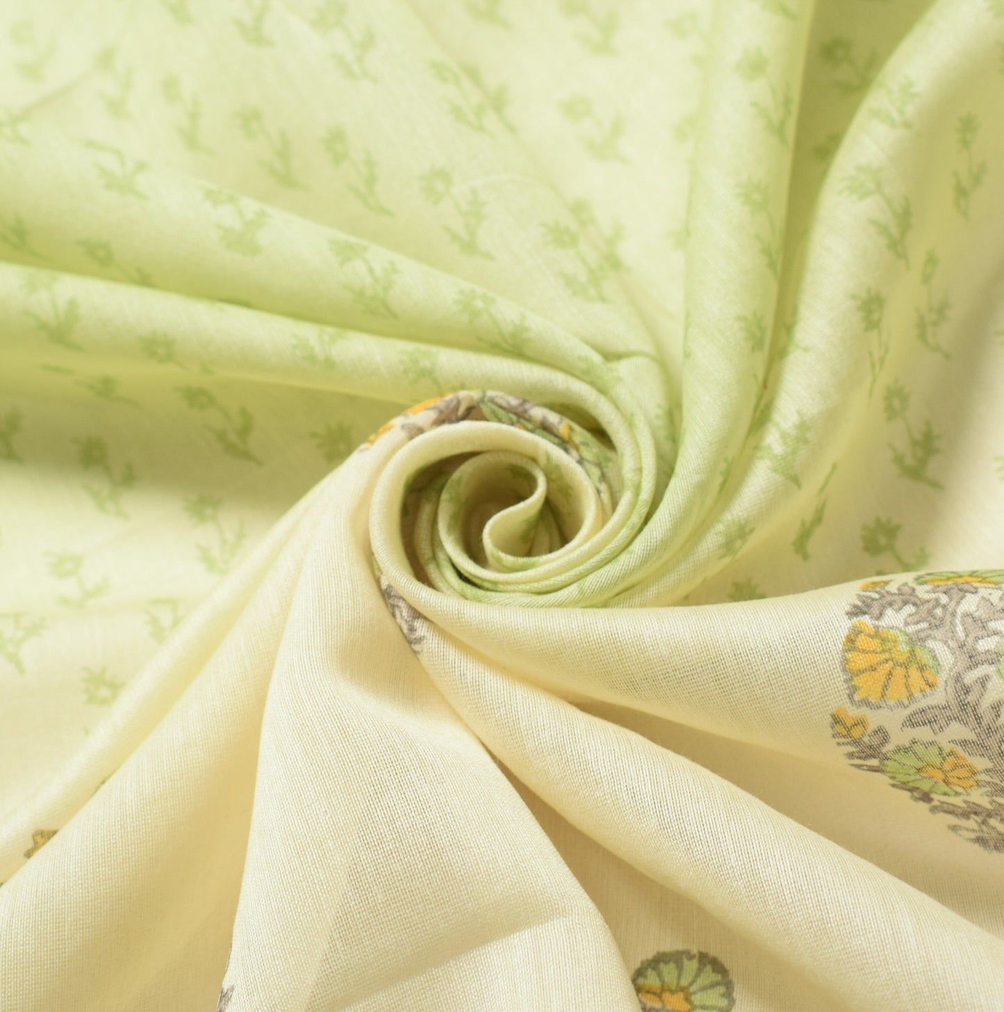 Sushila Vintage Cream & Green Dupatta %Pure Cotton Silk Hand Block Long Stole