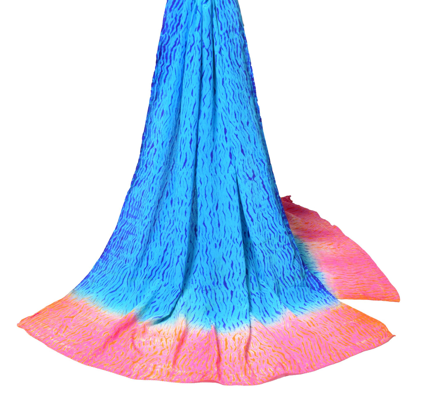 Sushila Vintage Shibori Tie-Dye Dupatta Pure Crepe Handloom Blue Long Stole Veil