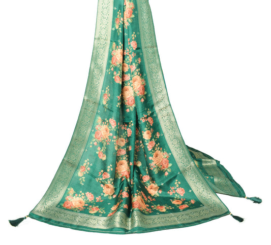 Sushila Vintage Dark Green Dupatta Digital Printed & Woven Pure Silk Long Stole