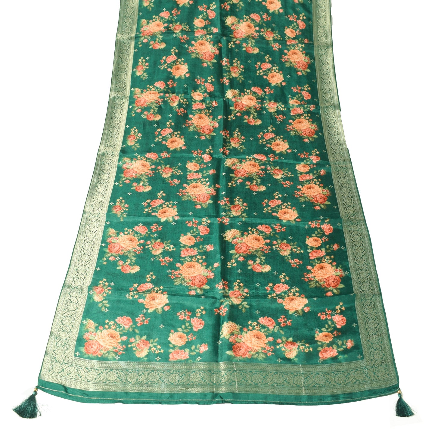 Sushila Vintage Dark Green Dupatta Digital Printed & Woven Pure Silk Long Stole