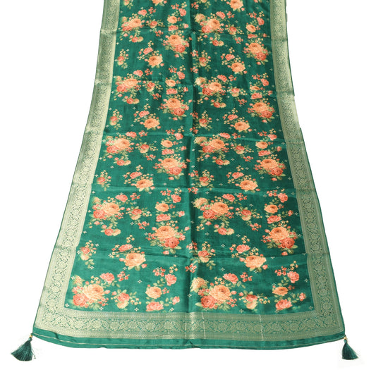 Sushila Vintage Dark Green Dupatta Digital Printed & Woven Pure Silk Long Stole