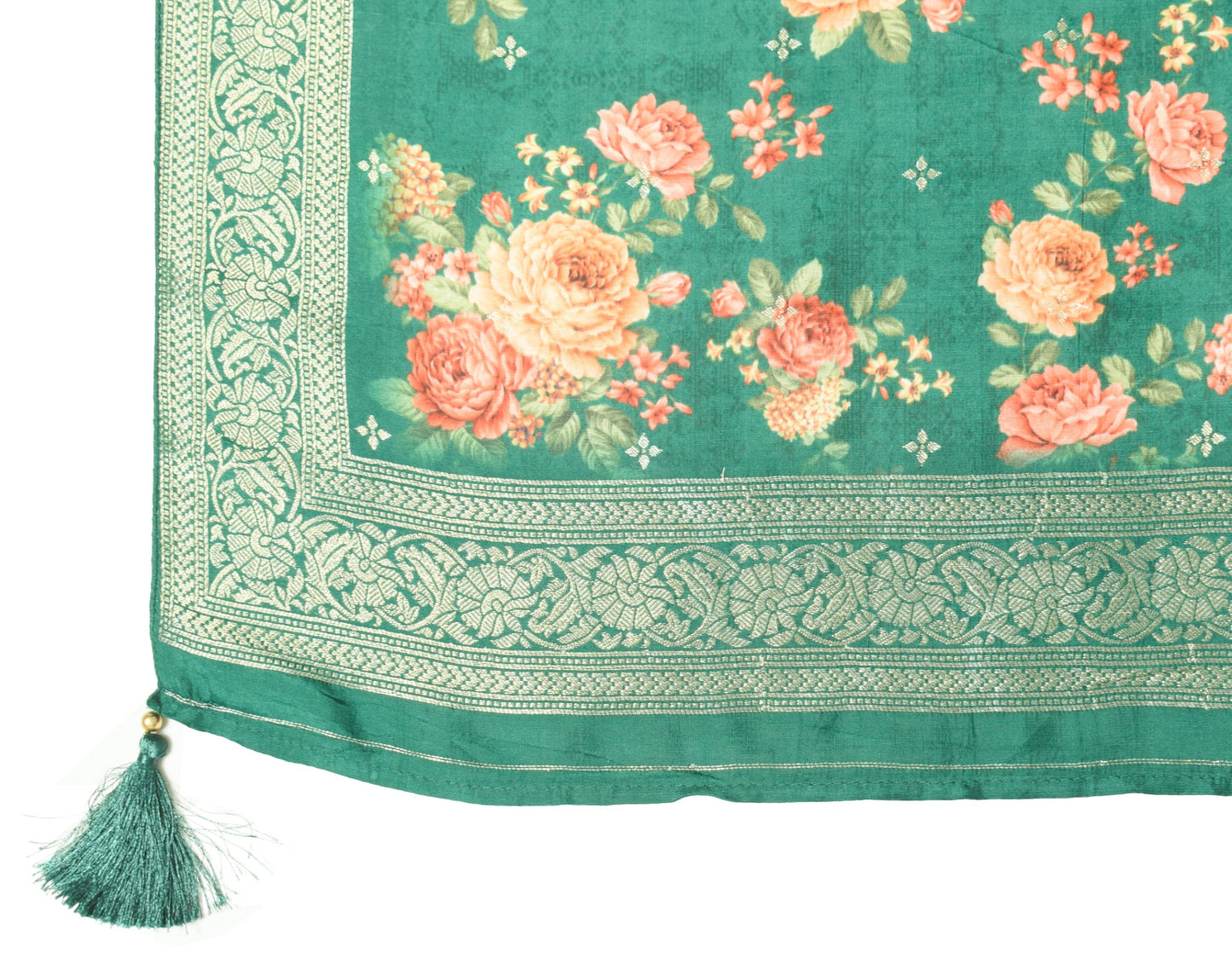 Sushila Vintage Dark Green Dupatta Digital Printed & Woven Pure Silk Long Stole
