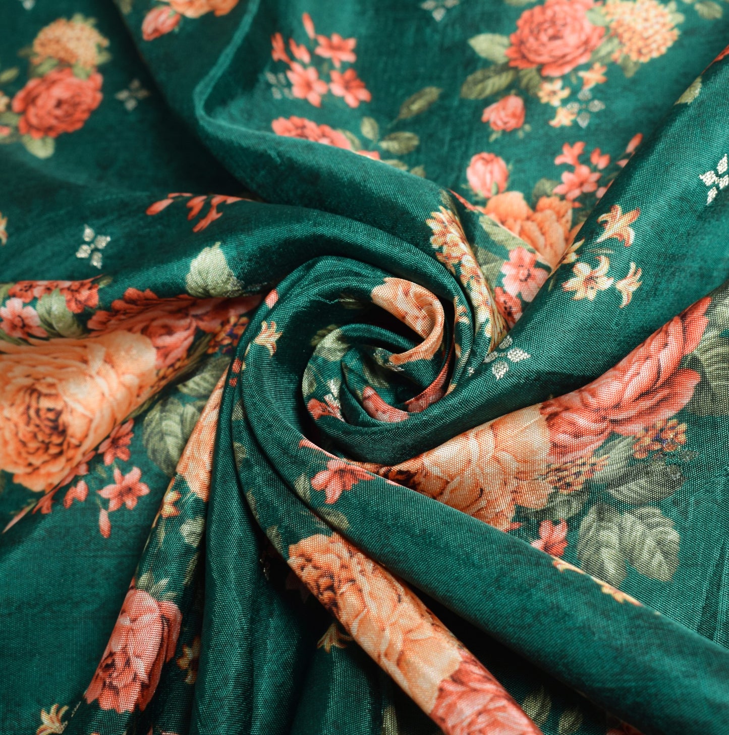 Sushila Vintage Dark Green Dupatta Digital Printed & Woven Pure Silk Long Stole