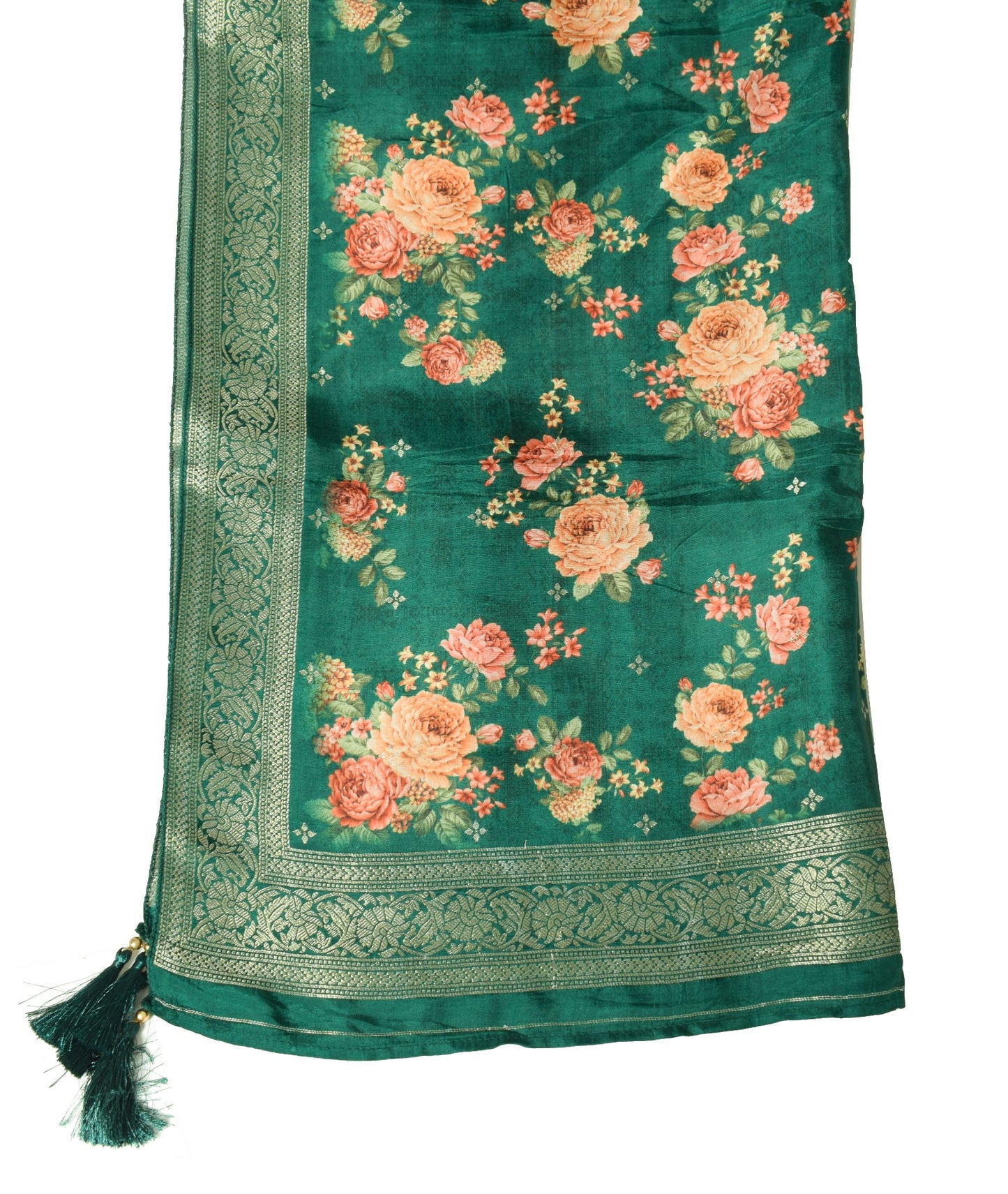 Sushila Vintage Dark Green Dupatta Digital Printed & Woven Pure Silk Long Stole