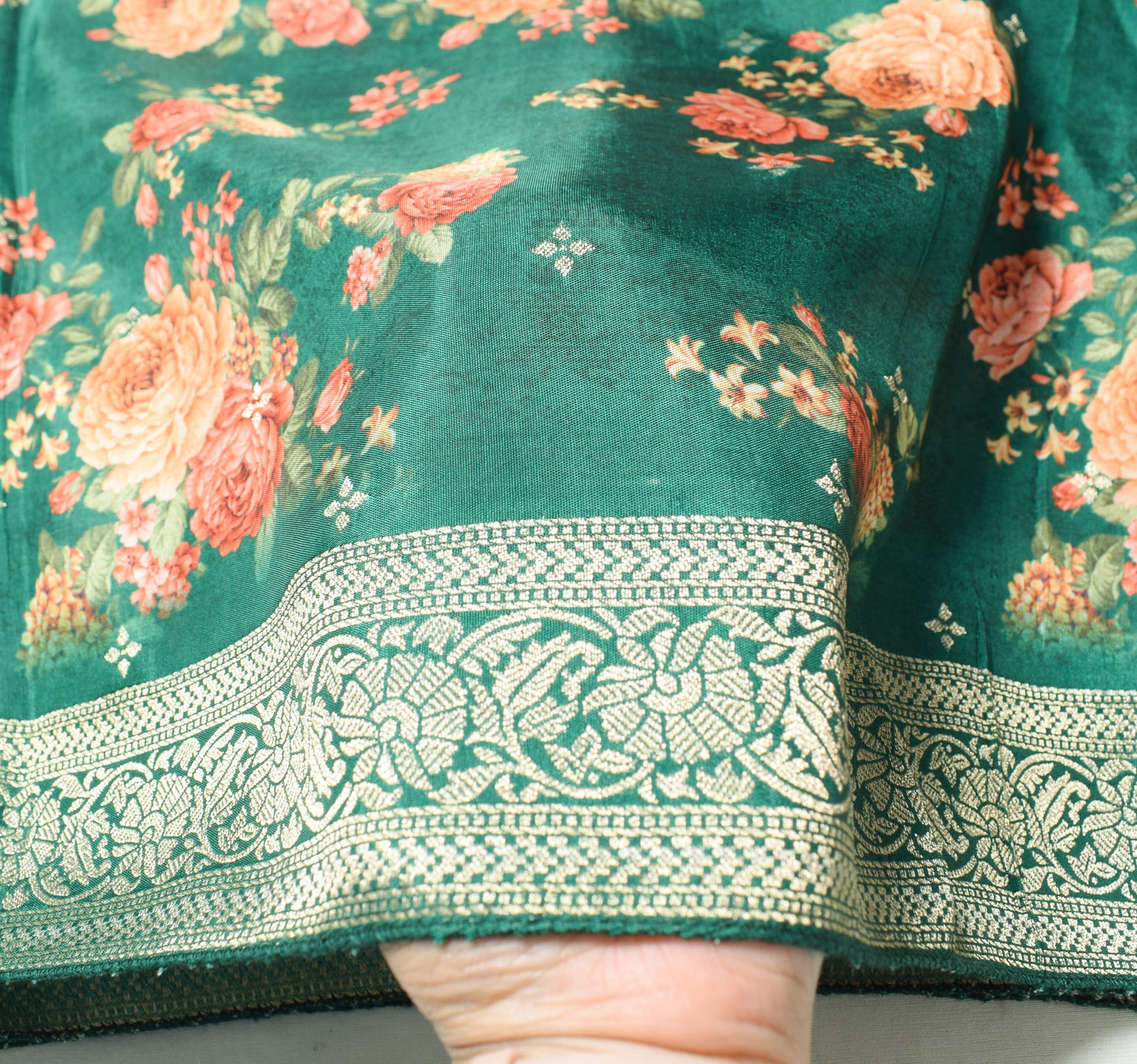 Sushila Vintage Dark Green Dupatta Digital Printed & Woven Pure Silk Long Stole