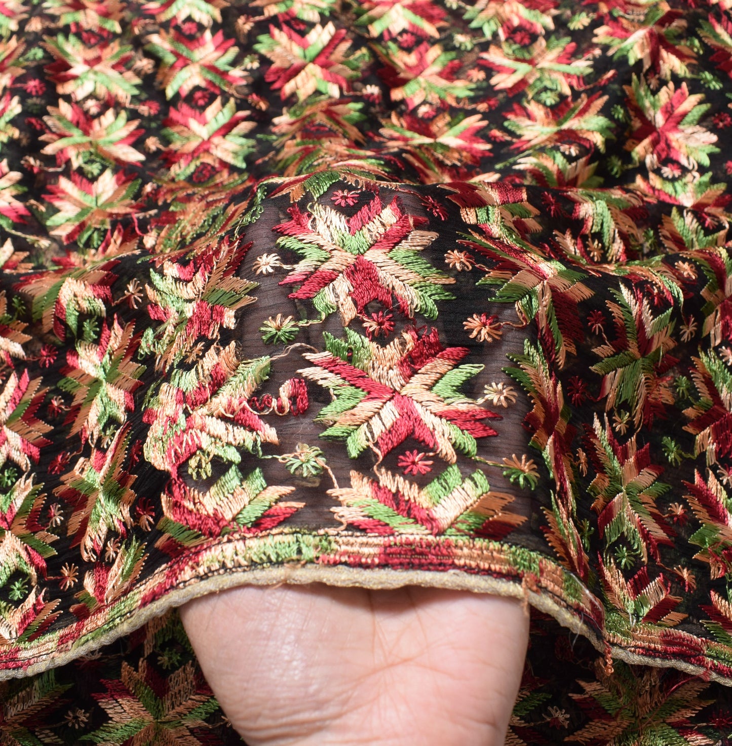 Sushila Vintage Bagh Phulkari Dupatta Art Chiffon Black Embroidered Long Stole