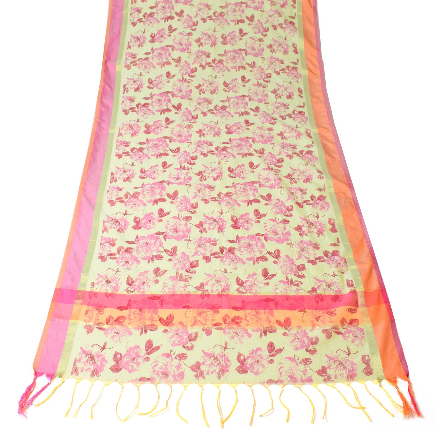 Sushila Vintage Floral Green Dupatta Art Cotton Silk Hand Block Long Stole Wrap