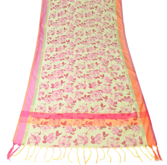 Sushila Vintage Floral Green Dupatta Art Cotton Silk Hand Block Long Stole Wrap
