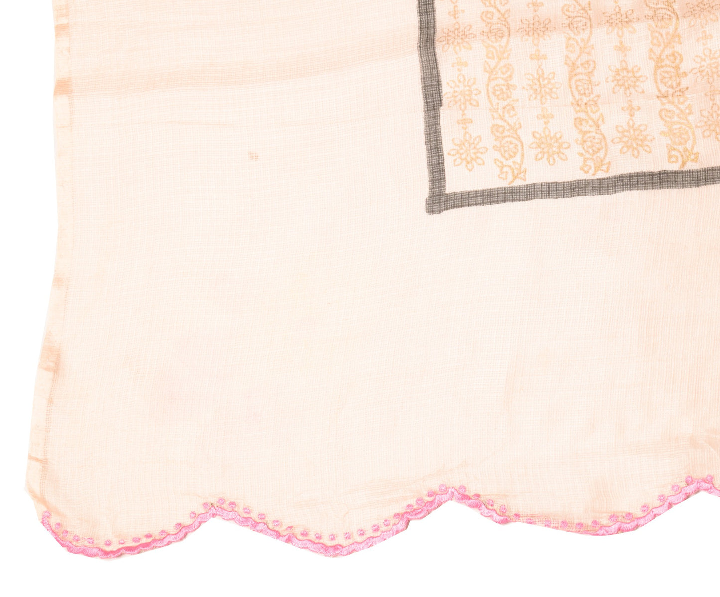 Sushila Vintage Floral Peach Dupatta Hand Print Pure Kota Doria Silk Long Stole