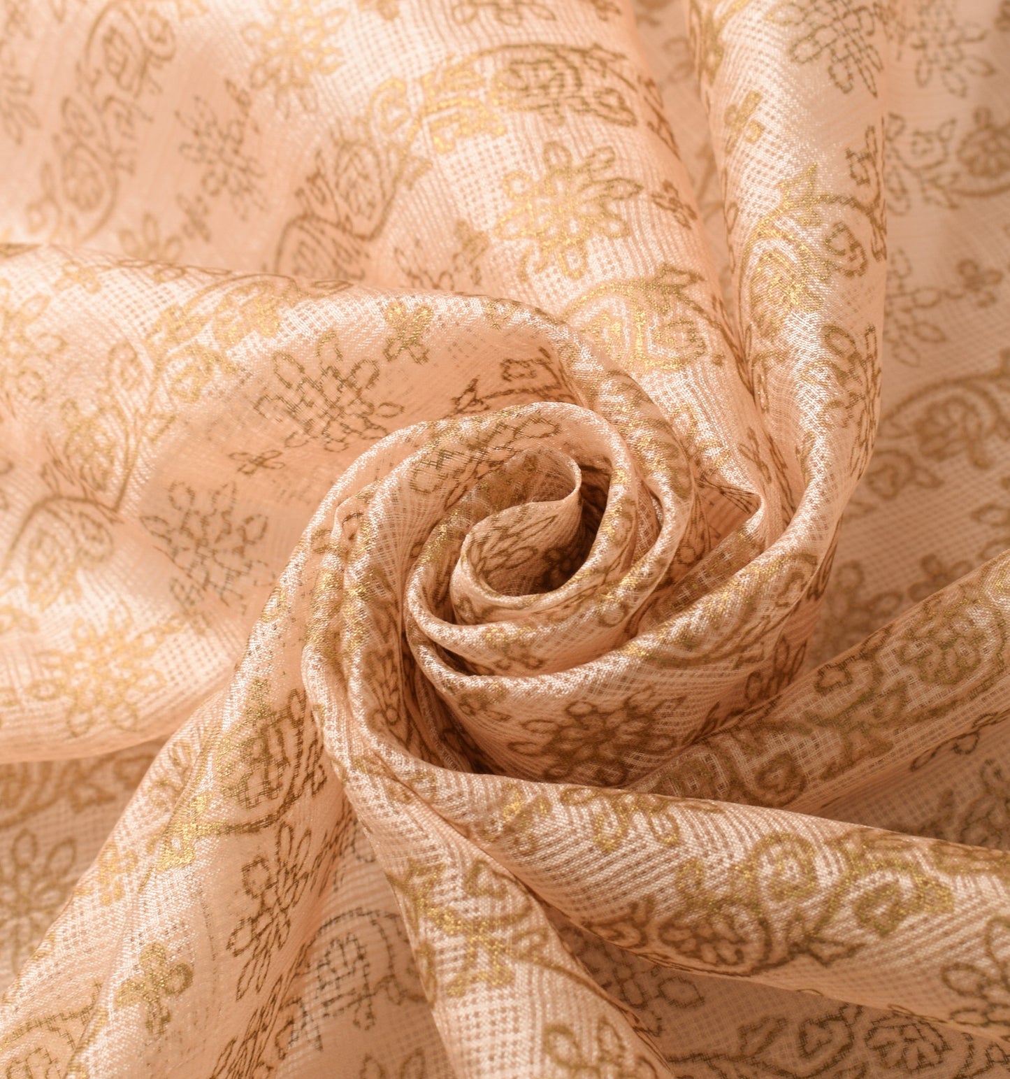 Sushila Vintage Floral Peach Dupatta Hand Print Pure Kota Doria Silk Long Stole