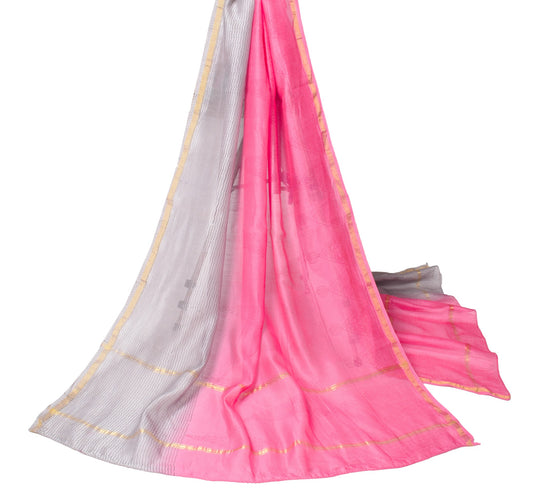 Sushila Vintage Gray Pink Dupatta Pure Cotton Silk Hand Block Printed Long Stole