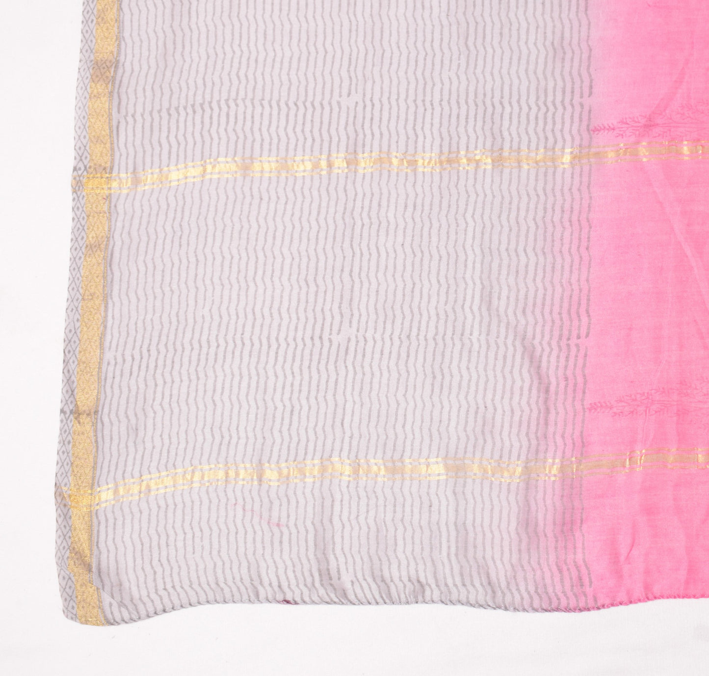 Sushila Vintage Gray Pink Dupatta Pure Cotton Silk Hand Block Printed Long Stole