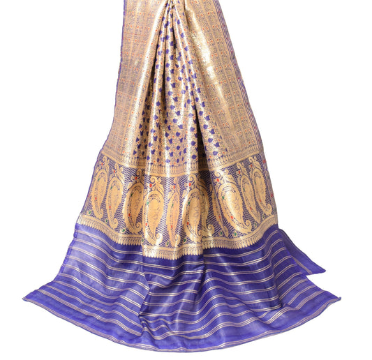 Sushila Vintage Banarasi Brocade Dupatta Art Silk Blue Zari Woven Long Stole