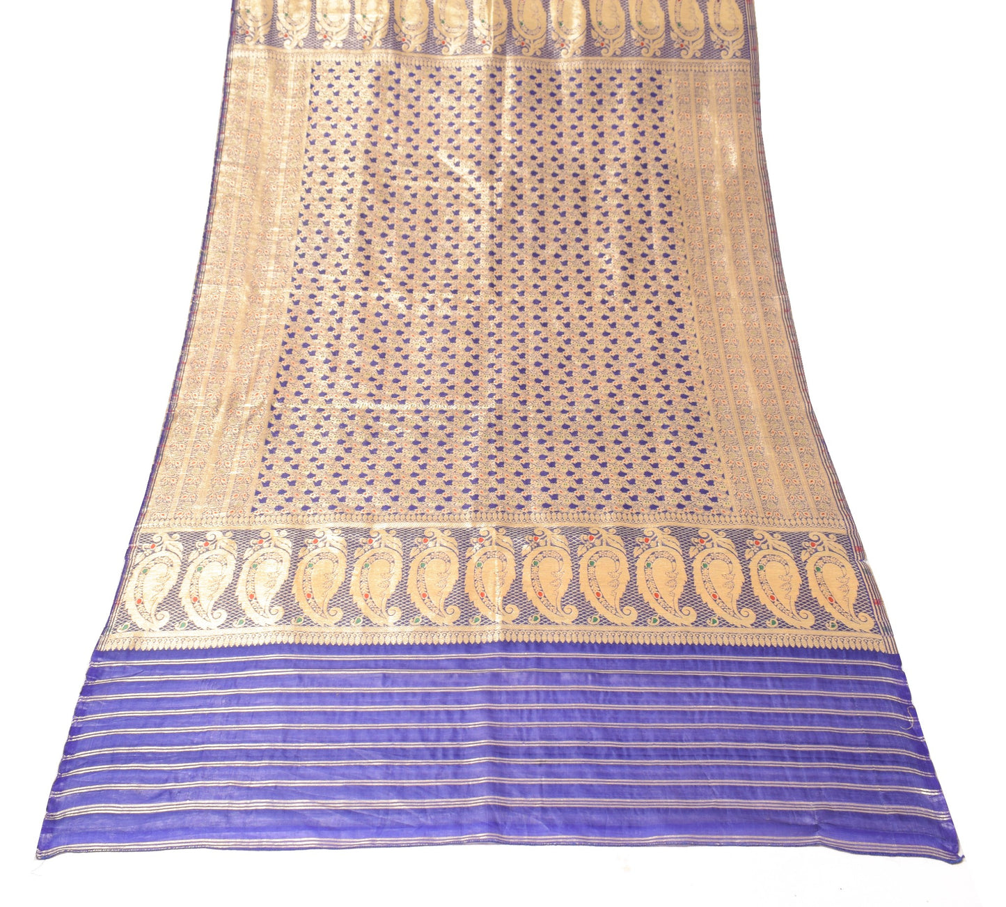 Sushila Vintage Banarasi Brocade Dupatta Art Silk Blue Zari Woven Long Stole