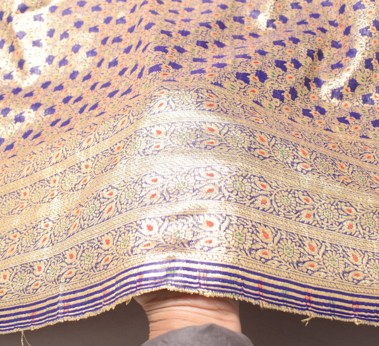 Sushila Vintage Banarasi Brocade Dupatta Art Silk Blue Zari Woven Long Stole