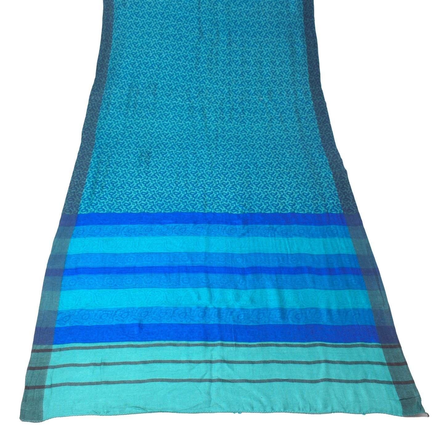 Sushila Vintage Pure Woolen Dupatta Aqua Green Paisley Printed Soft Long Stole