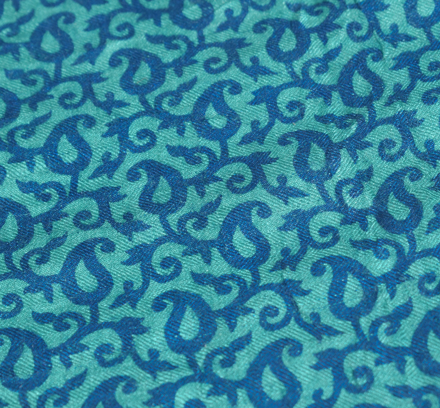 Sushila Vintage Pure Woolen Dupatta Aqua Green Paisley Printed Soft Long Stole