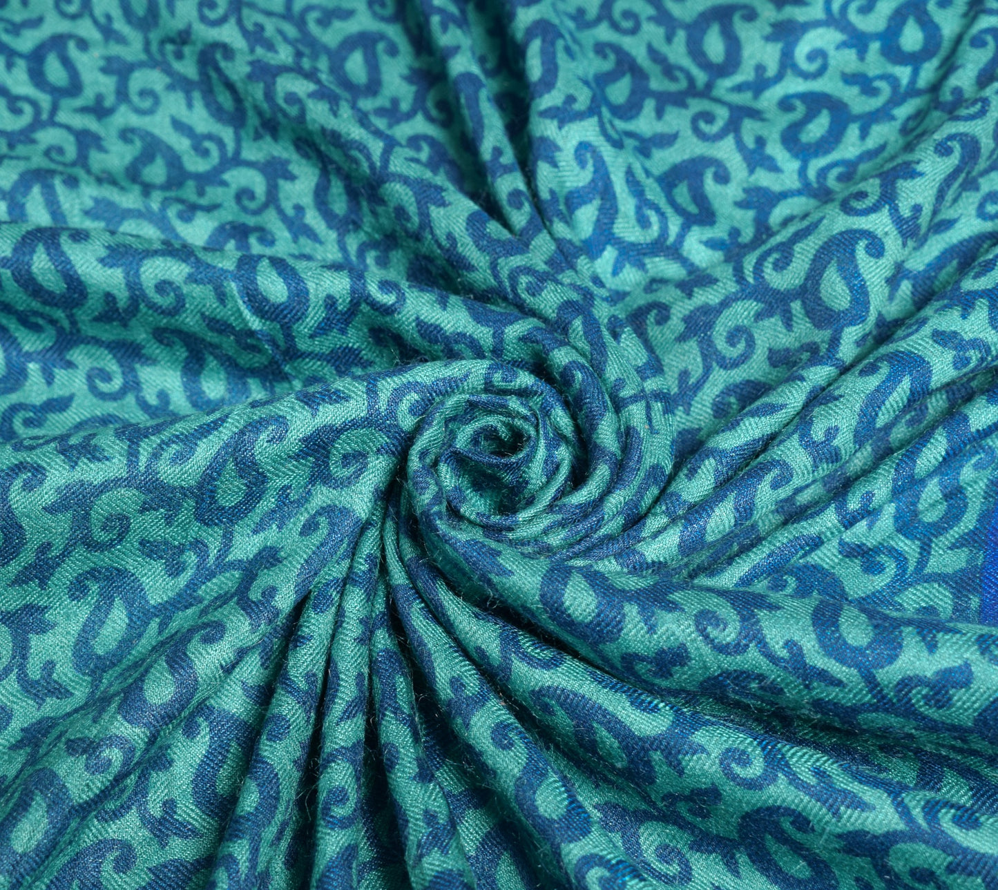 Sushila Vintage Pure Woolen Dupatta Aqua Green Paisley Printed Soft Long Stole