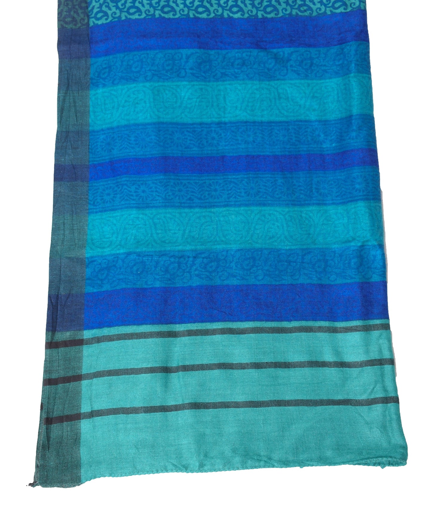 Sushila Vintage Pure Woolen Dupatta Aqua Green Paisley Printed Soft Long Stole