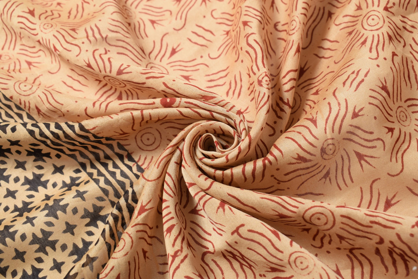 Sushila Vintage Hand Block Printed Dupatta Light Brown Pure Cotton Long Stole