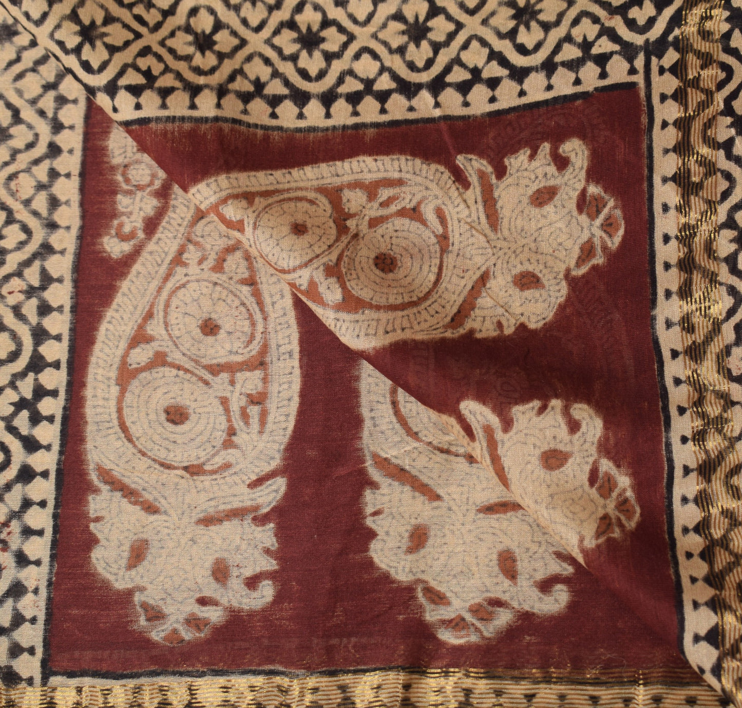 Sushila Vintage Hand Block Printed Dupatta Light Brown Pure Cotton Long Stole