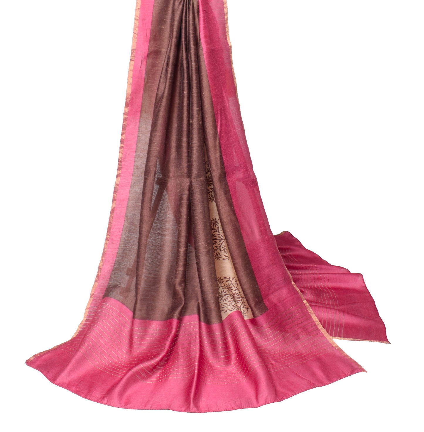 Sushila Vintage Brown Dupatta Pure Cotton Silk Floral Printed Soft Long Stole