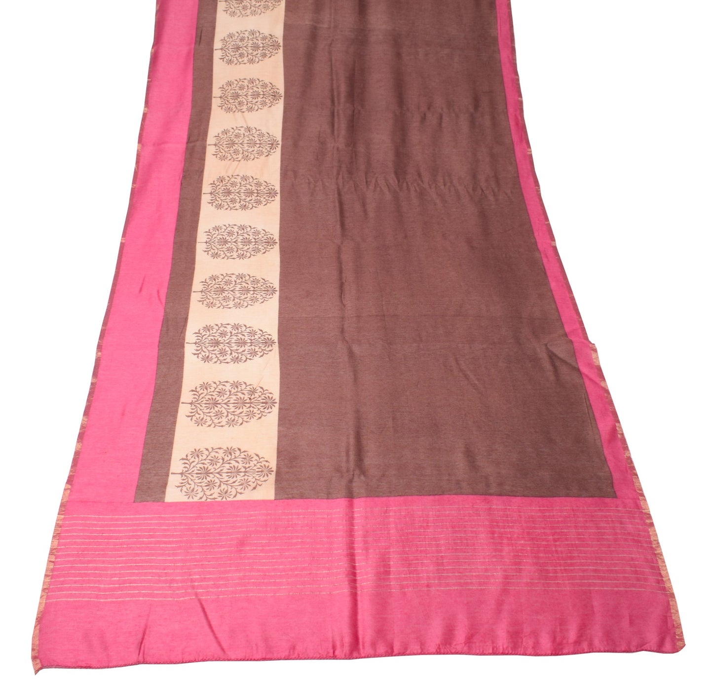 Sushila Vintage Brown Dupatta Pure Cotton Silk Floral Printed Soft Long Stole