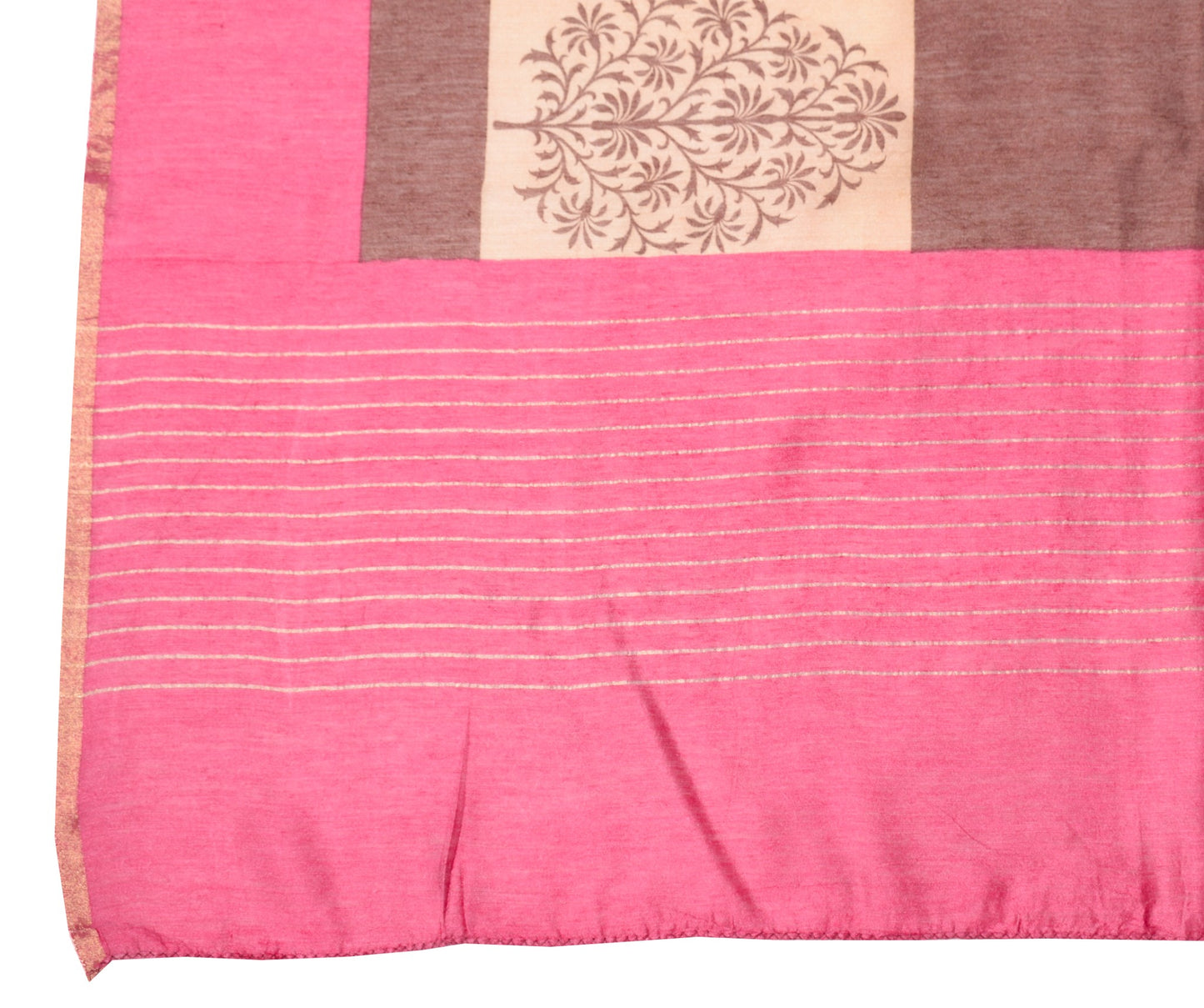 Sushila Vintage Brown Dupatta Pure Cotton Silk Floral Printed Soft Long Stole