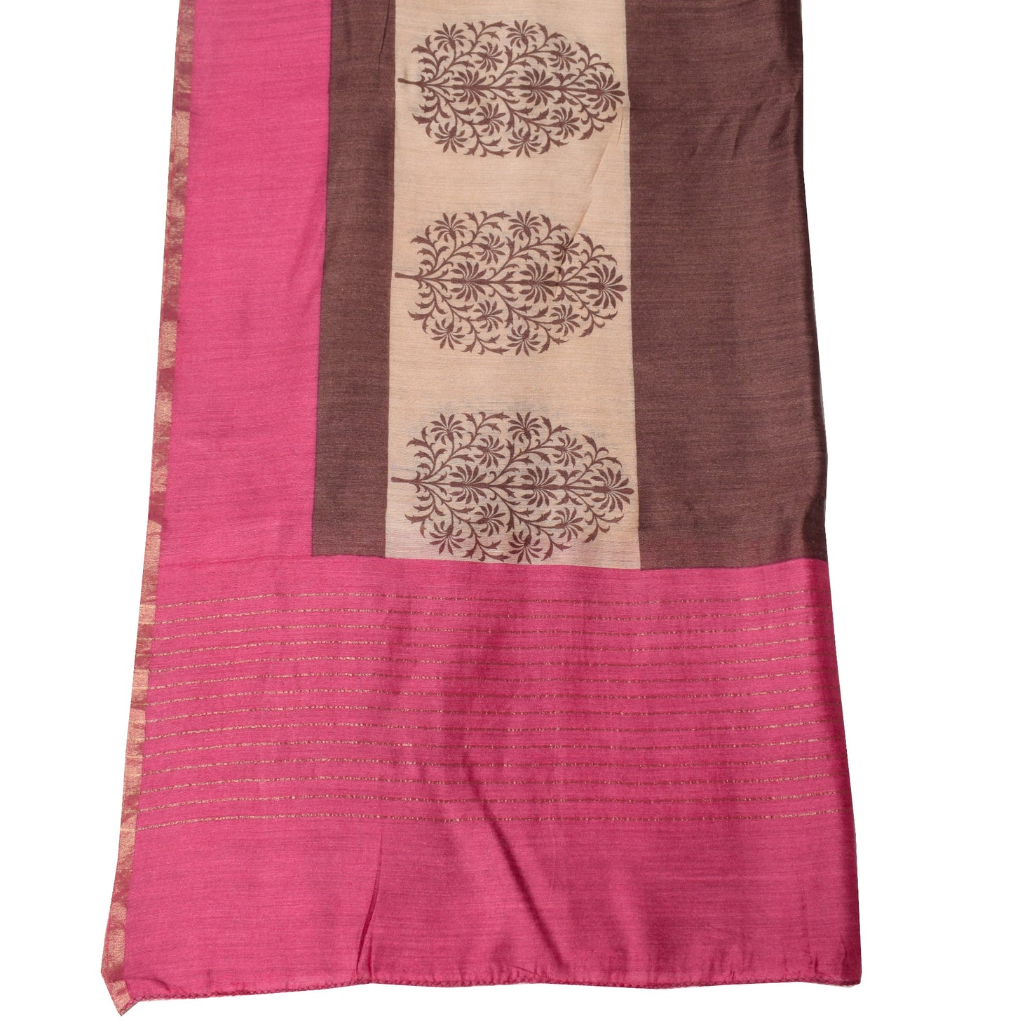 Sushila Vintage Brown Dupatta Pure Cotton Silk Floral Printed Soft Long Stole