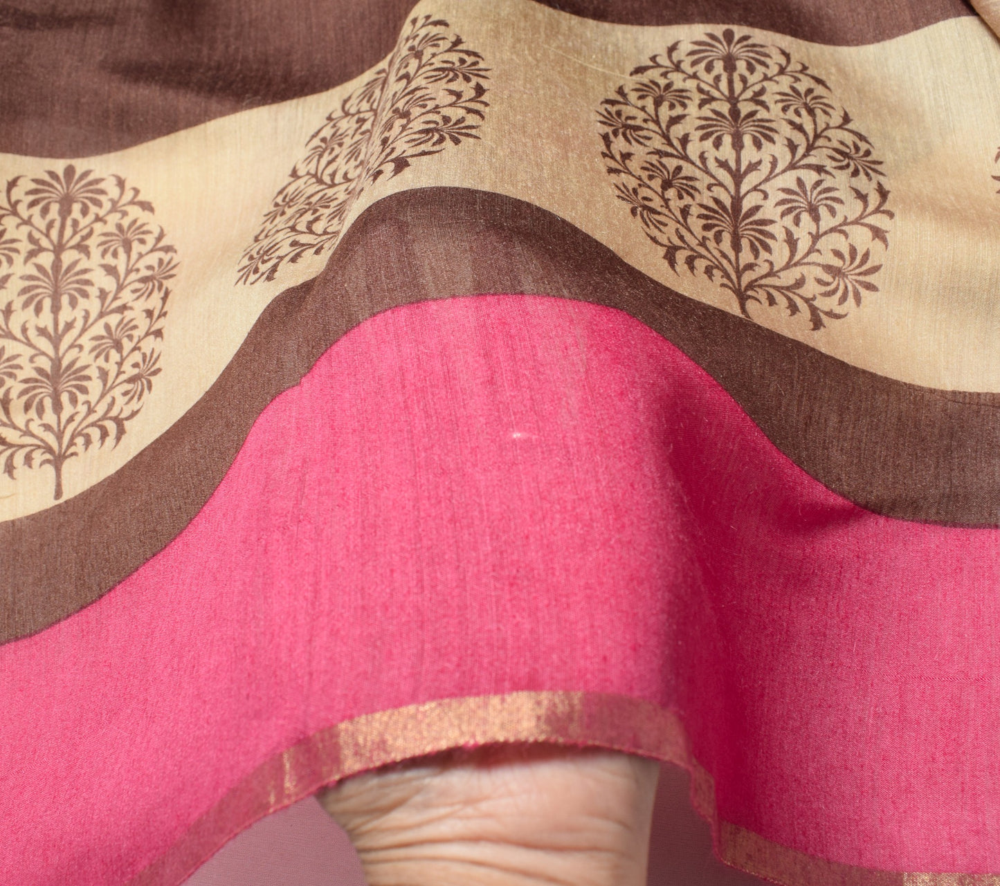 Sushila Vintage Brown Dupatta Pure Cotton Silk Floral Printed Soft Long Stole